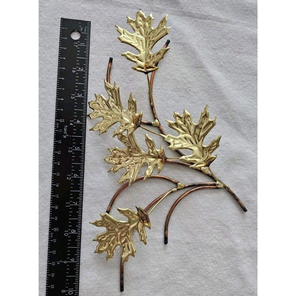 Home Interiors Oak Leaf Branches Metal Wall Hangings HOMCO Set Of 2 Vintage MCM - Picture 5 of 6